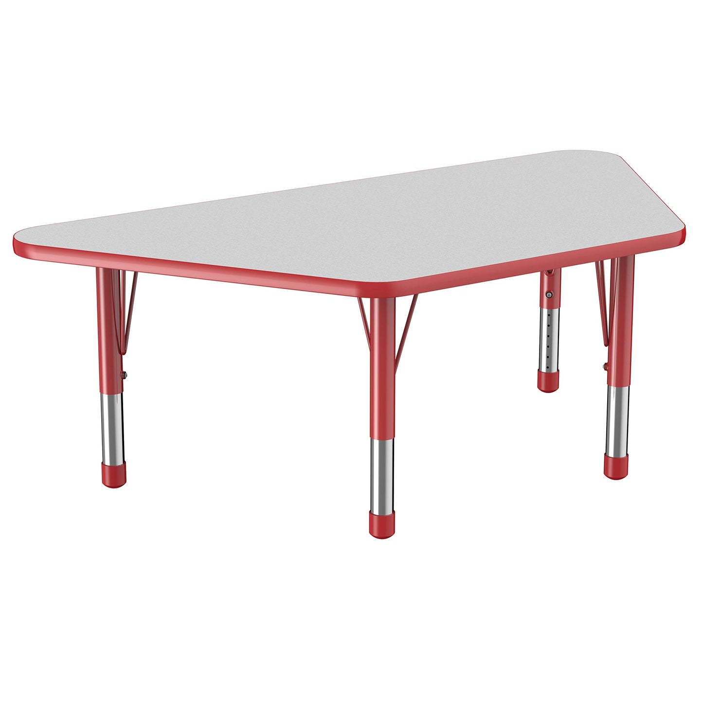 FDP Trapezoid Activity School and Classroom Kids Table (30 x 60 inch), Chunky Toddler Legs for Collaborative Seating Environments, Adjustable Height 15-24 inches - Gray Top and Red Edge