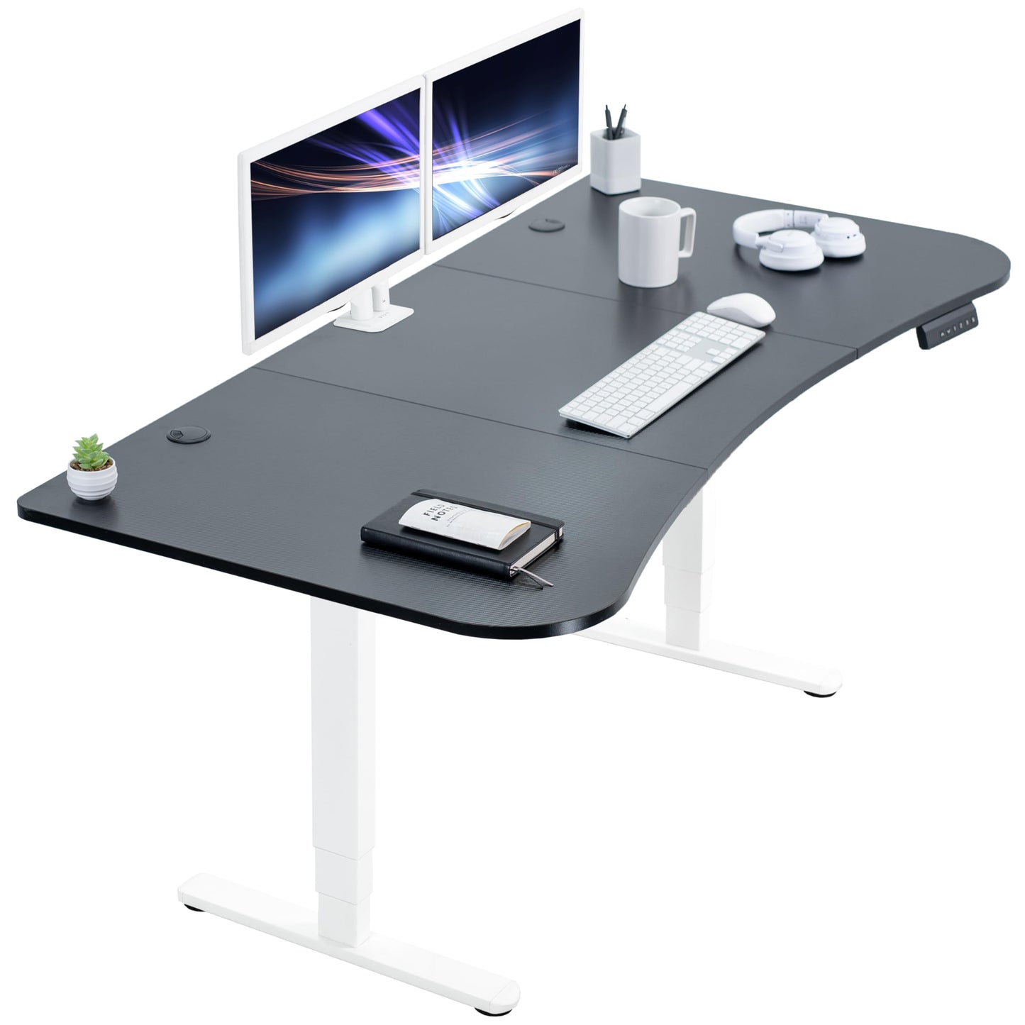 VIVO Electric 63 x 32 in Dual Motor Standing Desk, Memory Height Adjustment, 2B Series, Black Carbon Fiber Top White Frame, DESK-KIT-2W1R