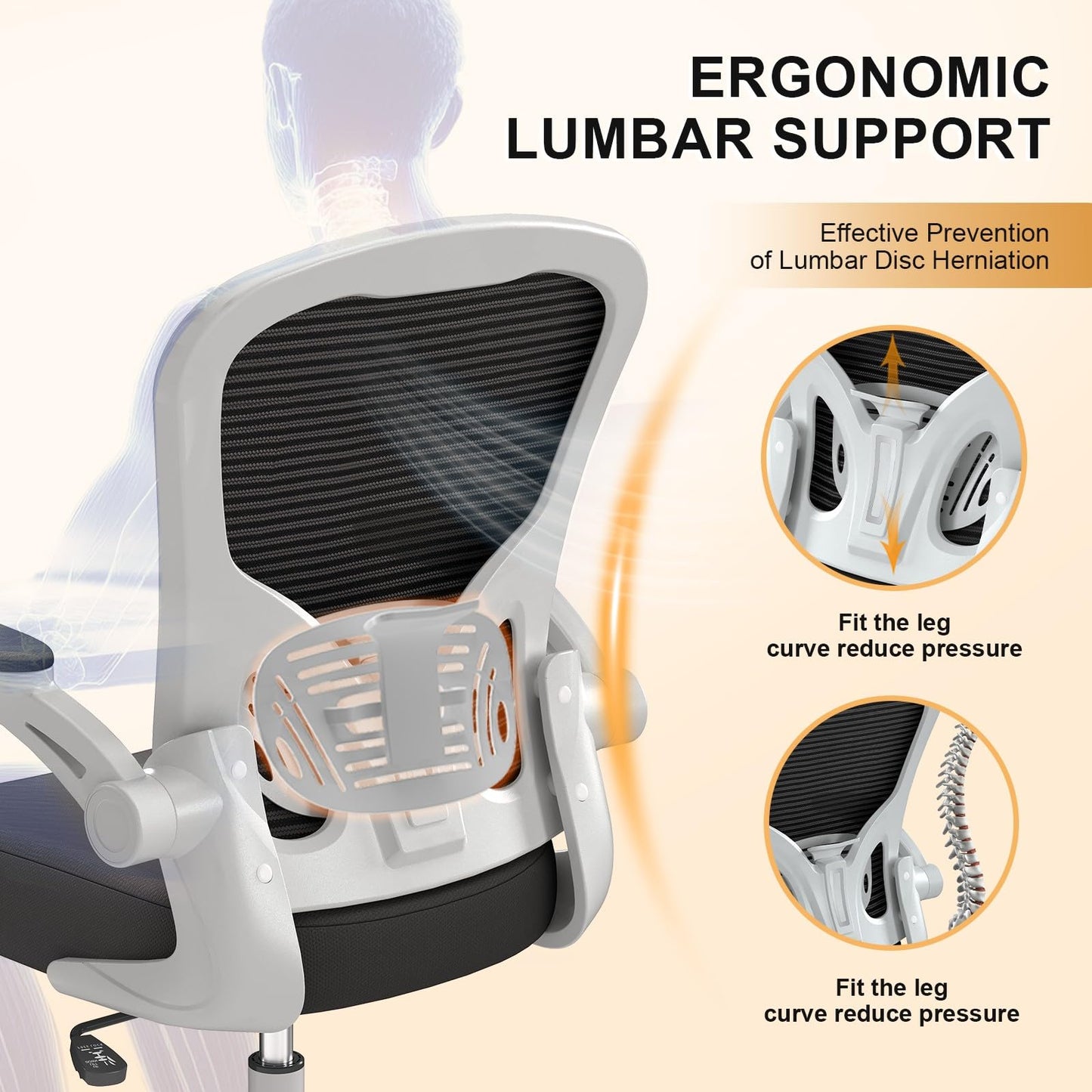 Office Chair, Ergonomic Desk Chairs 330LBS Capacity High Back Mesh Computer Chair with Flip-up Armrests, Comfy Work Chair with Adjustable Lumbar Support