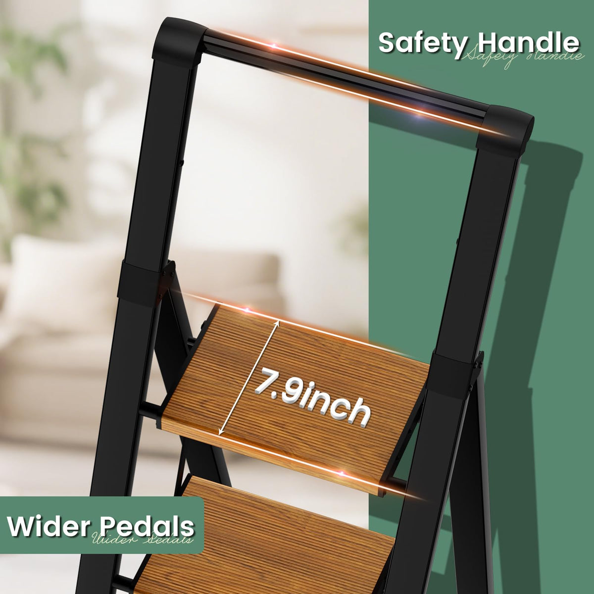 3 Step Ladder Folding Step Stool with Handle, Kitchen Step Stool for Adults, Aluminum Ladders for Home