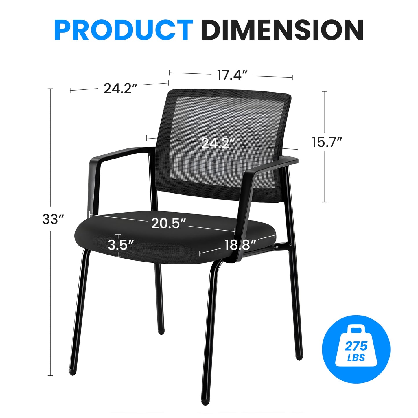 Simple Deluxe Guest Waiting Room Office Arm Chairs 2 Pack No Wheel for Reception Meeting Conference, Stacking Padded Fabric Seat, Mesh Back & Ergonomic Support Rest for Lobby Home Computer Desk