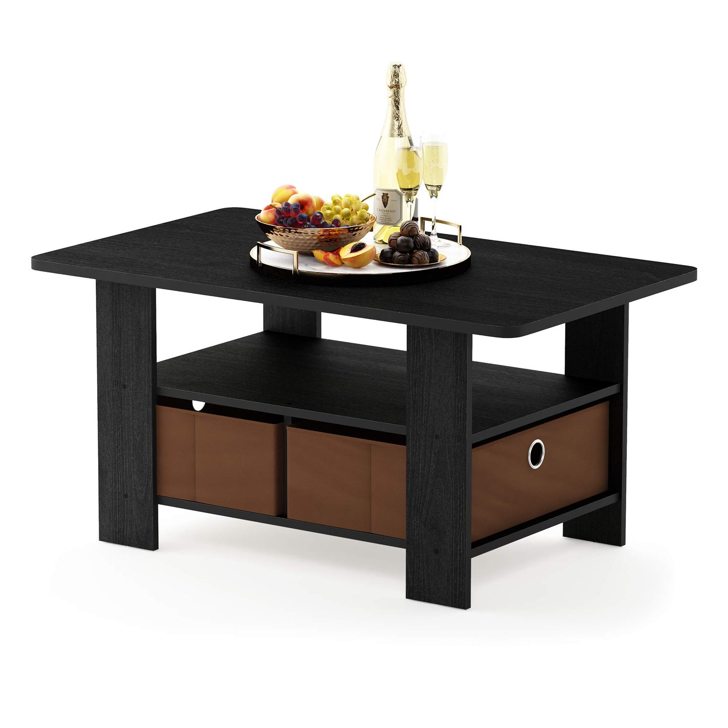 Furinno Andrey Coffee Table with Bin Drawer, Americano/Medium Brown, Small Non-Lift Top