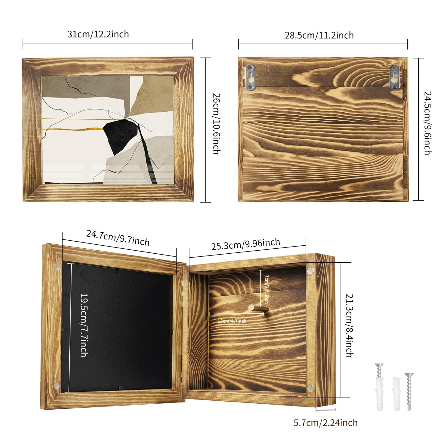 Dononr Hidden Gun Storage, Hidden Gun Safe for Pistols with Magnetic, Wooden Picture Frames for Handgun, Hidden Storage Gun Safe Home Furniture, Concealment Furniture Picture Frame Box, Rustic