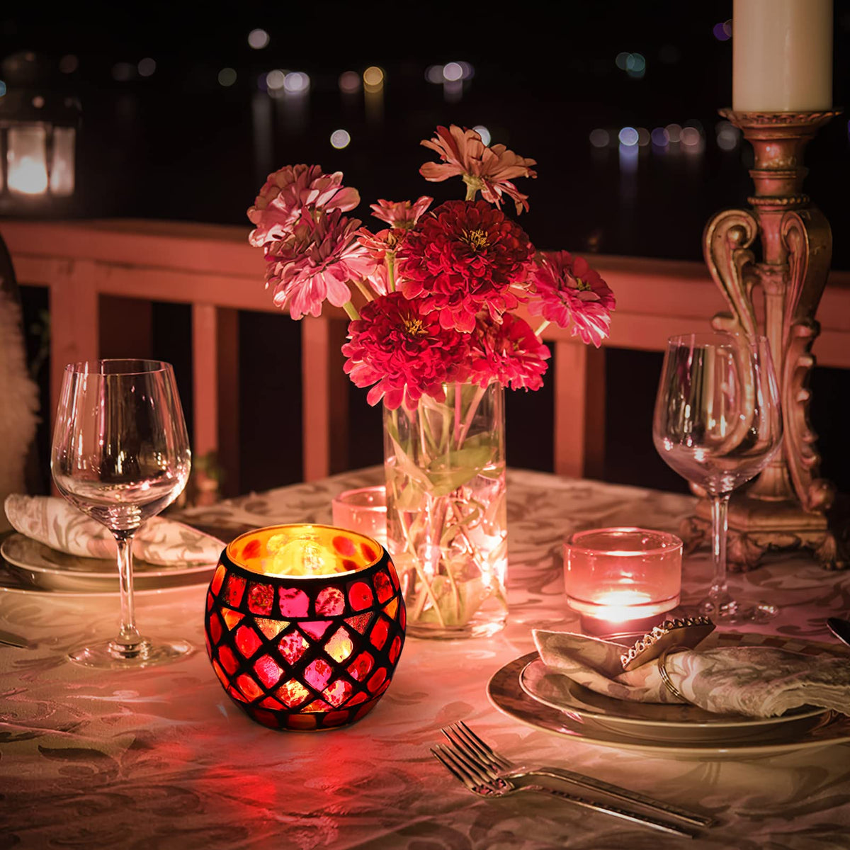 Kichvoe Glass Candle Holder: Romantic Tealight Holder European Style Mosaic Cup for Home Decor, Parties, Weddings - 2.75 Inch Votive Candle Cup