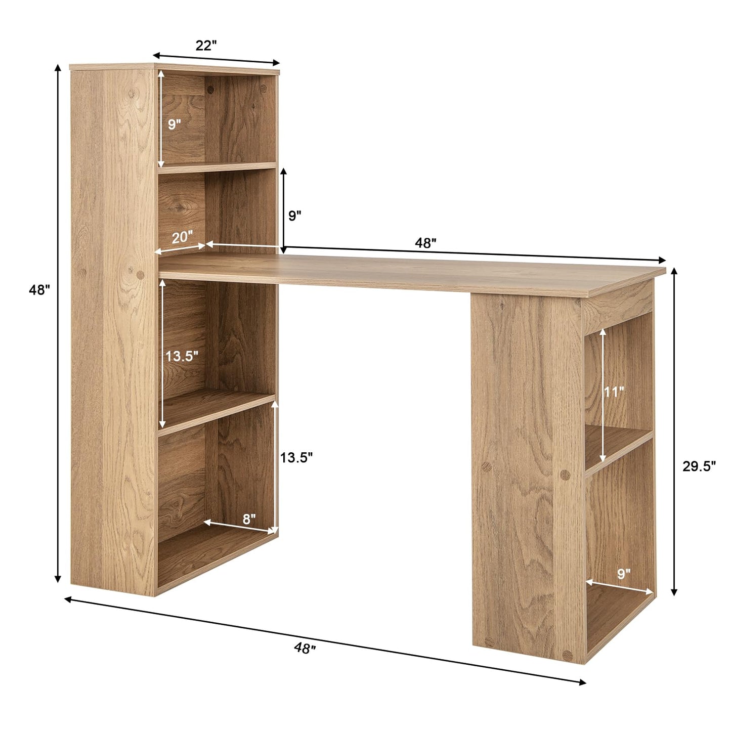 Tangkula Computer Desk with Bookshelf, Writing Study Desk with Storage Shelves & CPU Stand, Modern Compact Computer Workstation for Home & Office, Space-Saving Design(Natural)