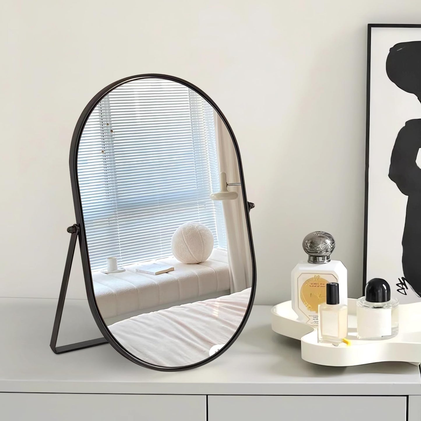 Numjeg Makeup Mirror Portable Vanity Tabletop Mirrors with Metal Frame Desk Table Mirror with 90°Adjust Rotate Good for Bedroom Bathroom Dressing Room