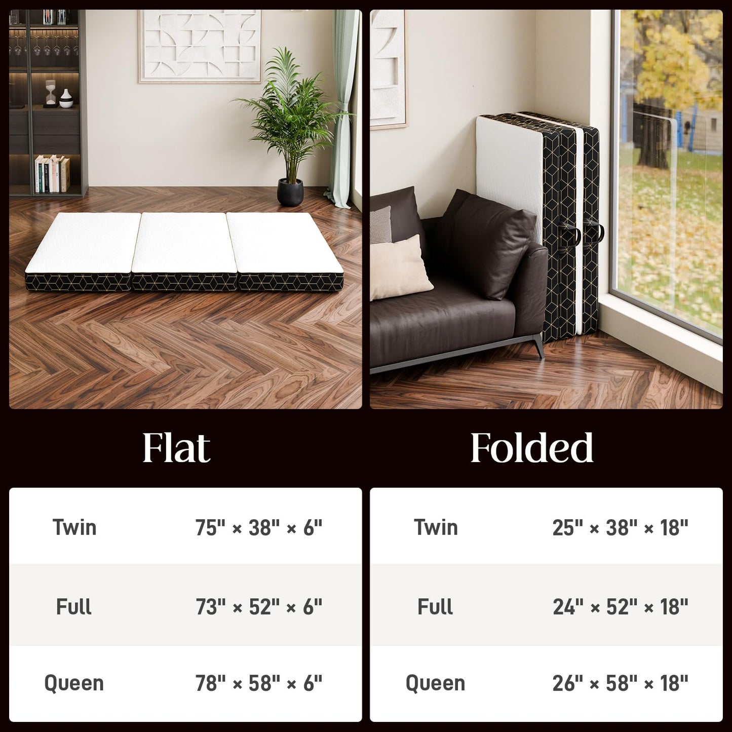 GEMBED Tri-Fold Memory Foam Mattress Twin - 4 Inch Portable Folding Sofa Bed with Handle & Washable Cover, Floor Sofa Bed with Non-Slip Base, Space-Saving for Room, Travel, Guest Bed, RV, 75"x38"x4"