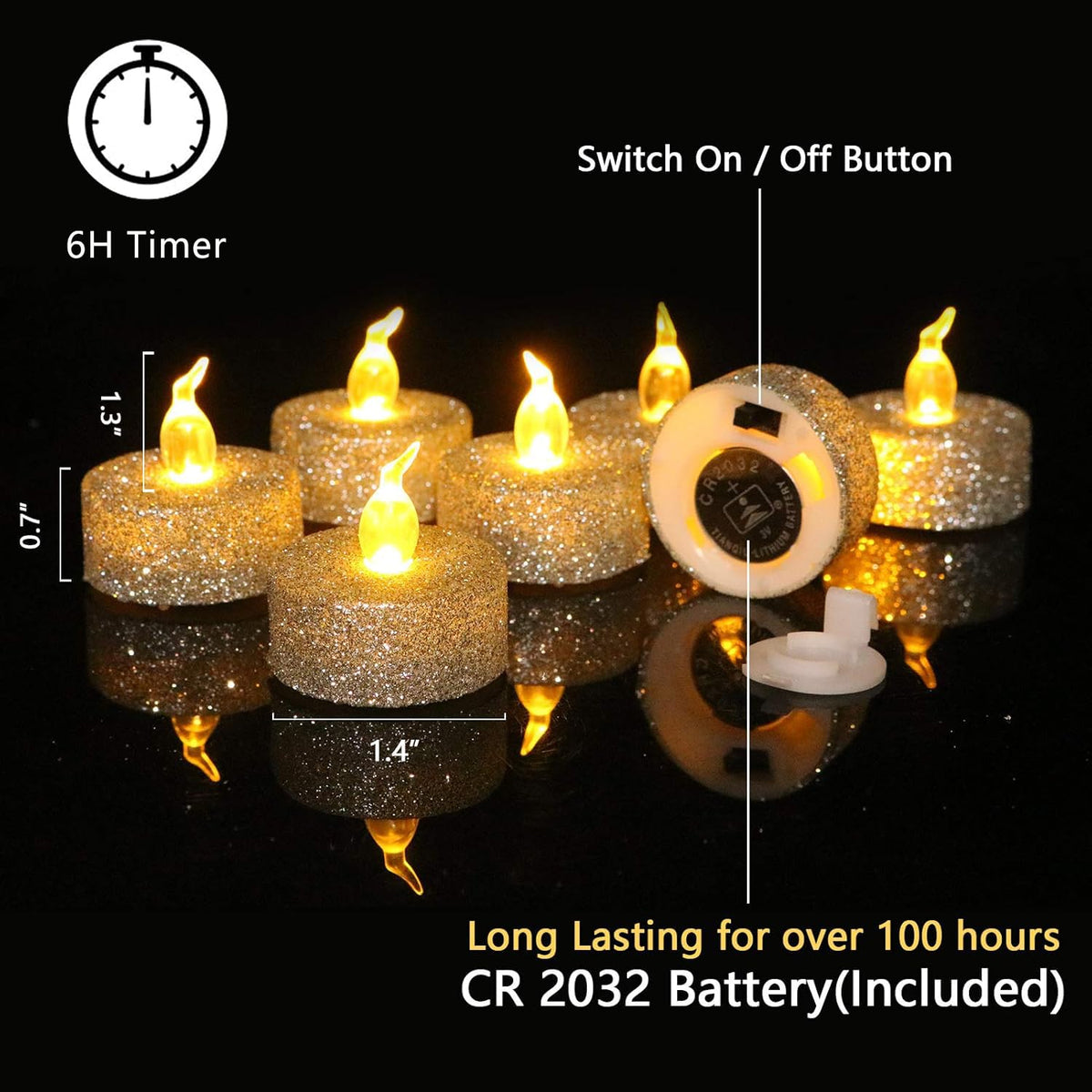 Aulaygo 12Pcs Tea Light Votive Candles with 6h Timer,Led Candles Battery Operated Warm White Flickering for Christmas Decor,Event,Anniversary Party,Wedding(Silver)
