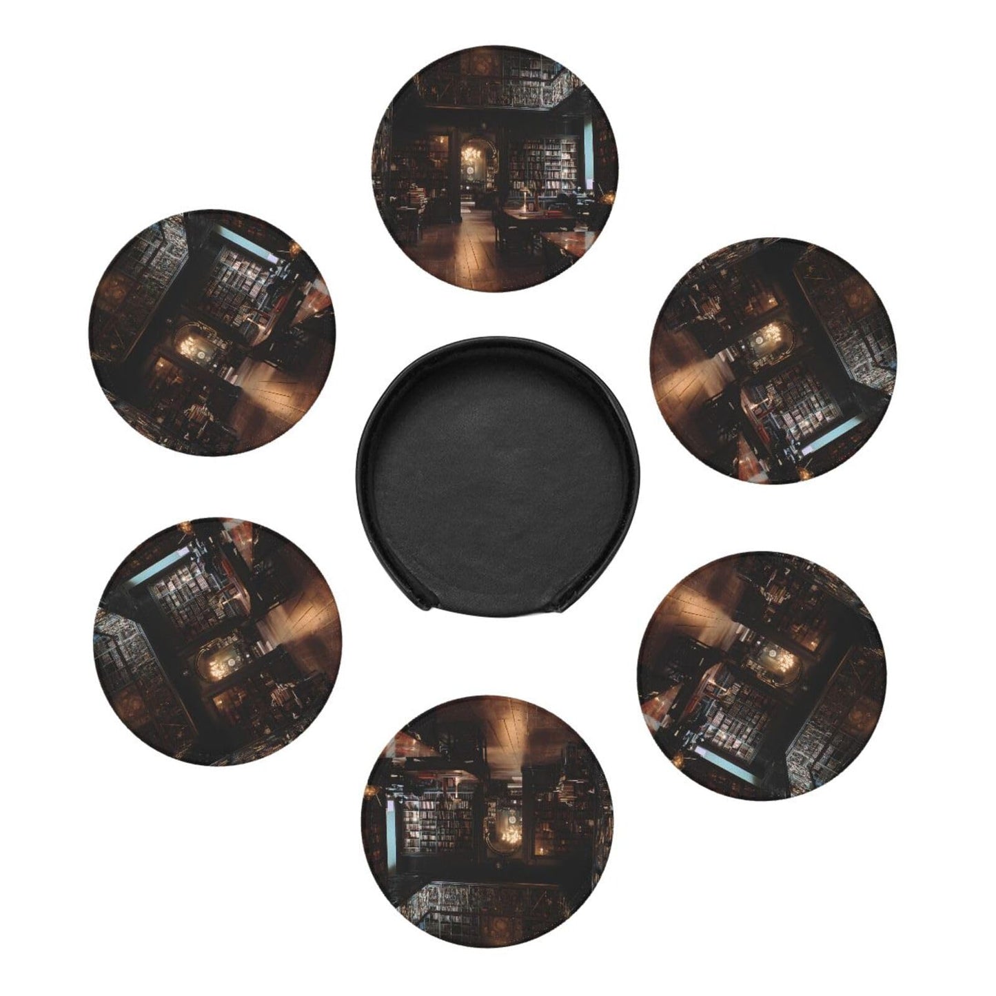 6 Pcs Tidy Library Round Coasters Set Durable Versatile with A Portable Storage Box for Home Décor