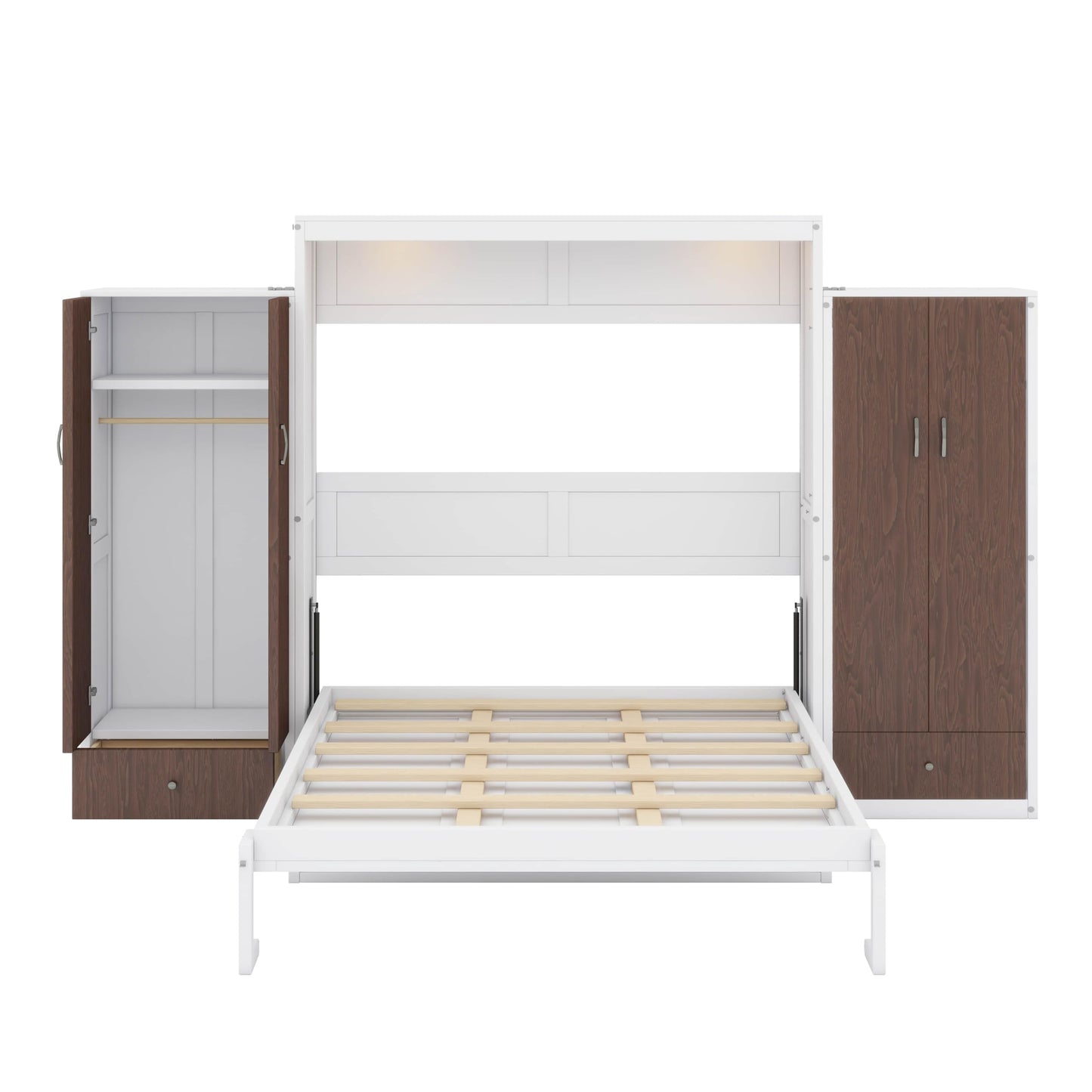 YunNianYang White Murphy Bed Wall Bed with Closet,Drawers and Table (Queen)