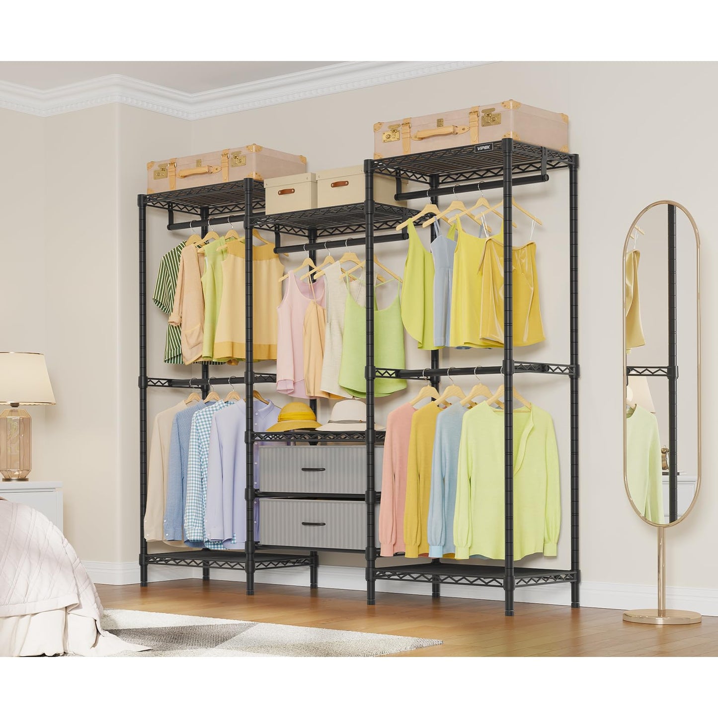 VIPEK V20 Plus Clothes rack with Drawers for Bedroom/Walk-in Closet, Black