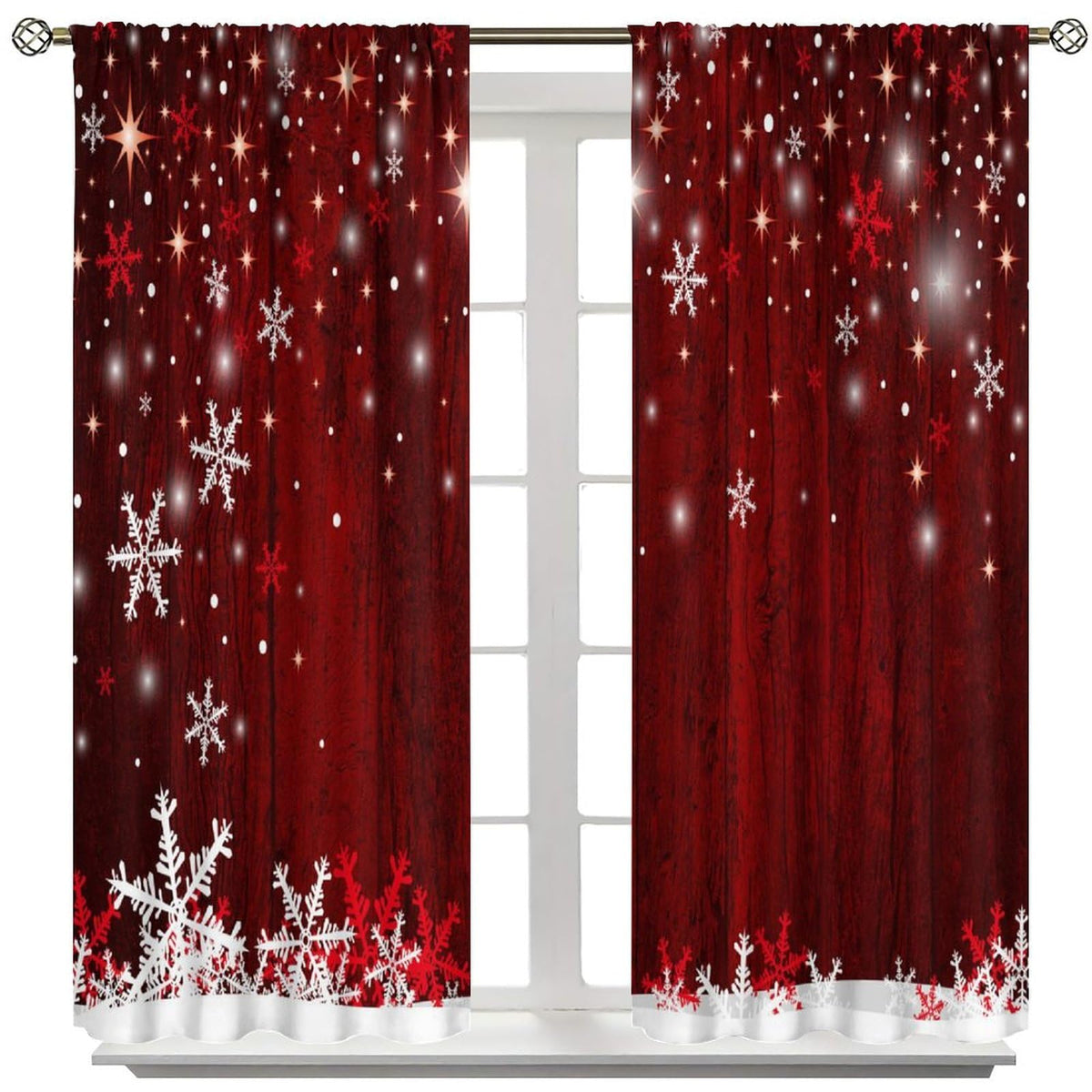 ICMOLYYENLO Christmas Curtains Red Background Snowflakes Merry Christmas and Happy New Year Art Print Curtains Suitable for Bedroom Living Room Insulation Decoration 42x45 Inches