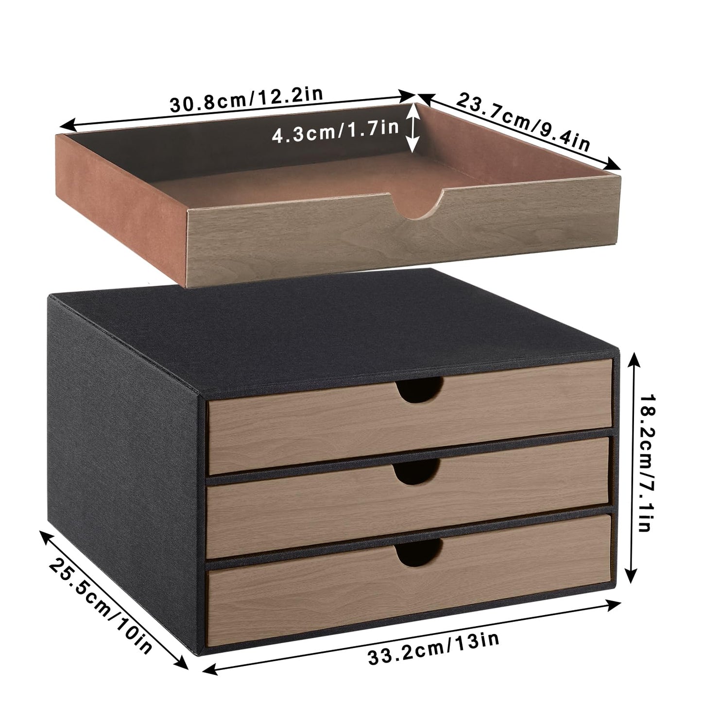 XNONE PU Leather Desk Organizer with 3 Drawers,Executive Office Supplies Desktop Filing A4 File Cabinet/Holder for Jewelry/Bill/Paper/Documents/Makeup Home Decor Stationery Storage Box,Black