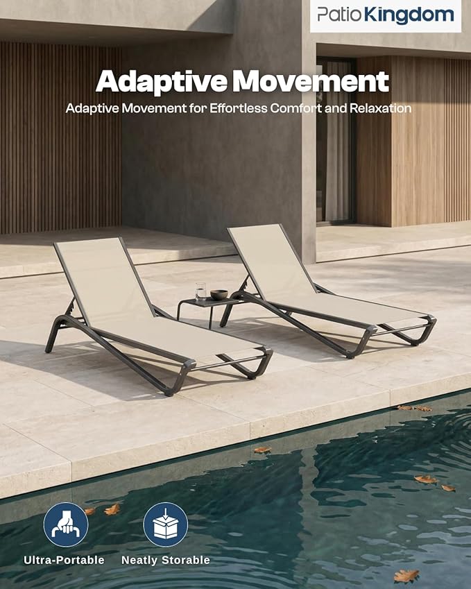 Set of 2 Patio Chaise Lounge Chairs, All-Weather Aluminum Pool Loungers