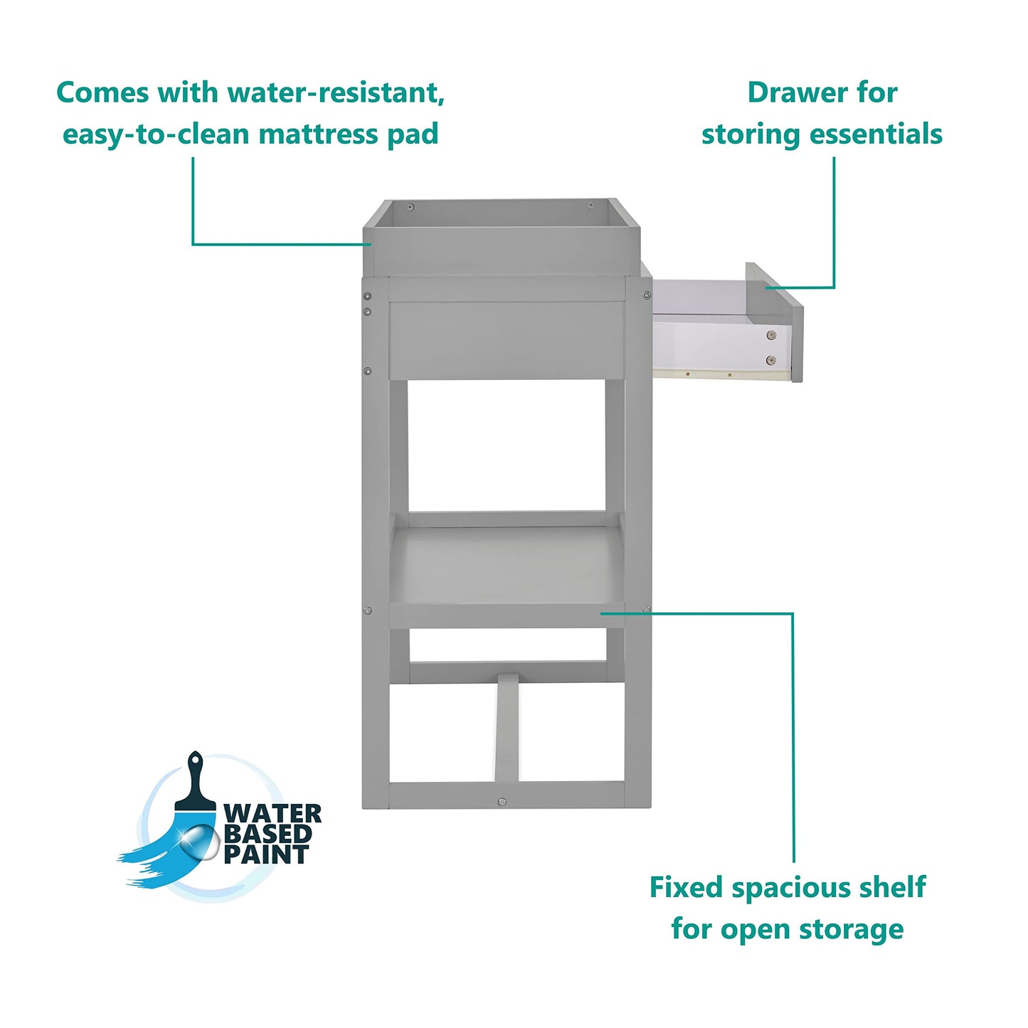 Dream On Me Arlo Changing Table in Pebble Grey – Enclosed Dressing Area with Safety Strap, Solid New Zealand Pinewood, Non-Toxic Finish, Spacious Fixed Storage Shelf, Water-Resistant 1" Changing Pad