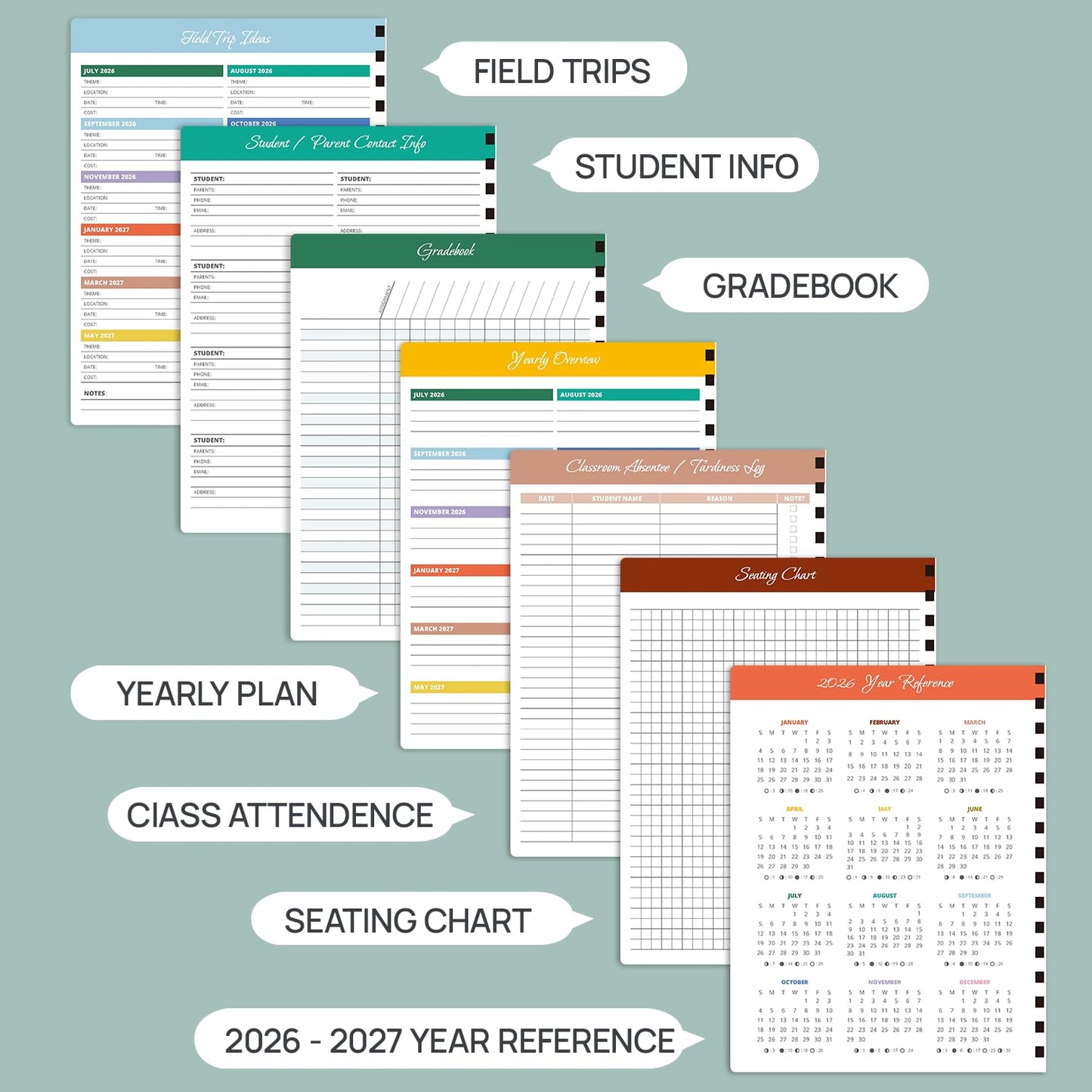 POPRUN Teacher Planner 2026-2027, 8.5" x 11", Academic Lesson Plan Book for Teachers (July 26-June 27) Weekly and Monthly with Gradebook, 2-Sided Pocket, Flexible PP Cover for Classroom, Light Pink