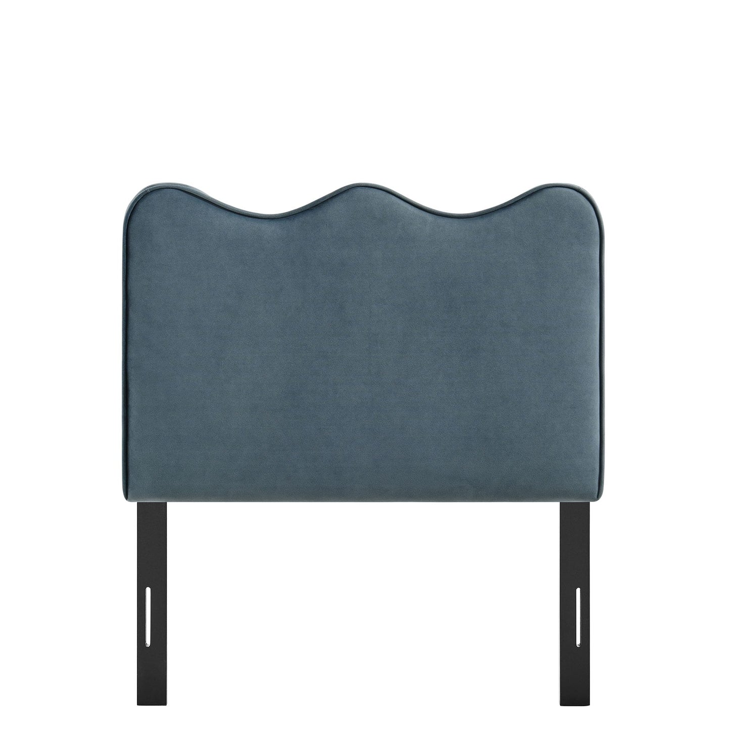 Monday Athena Twin Size Performance Velvet Adjustable Headboard in Cadet Blue - with Scalloped Wave Design and Stain-Resistant Velvet Upholstery
