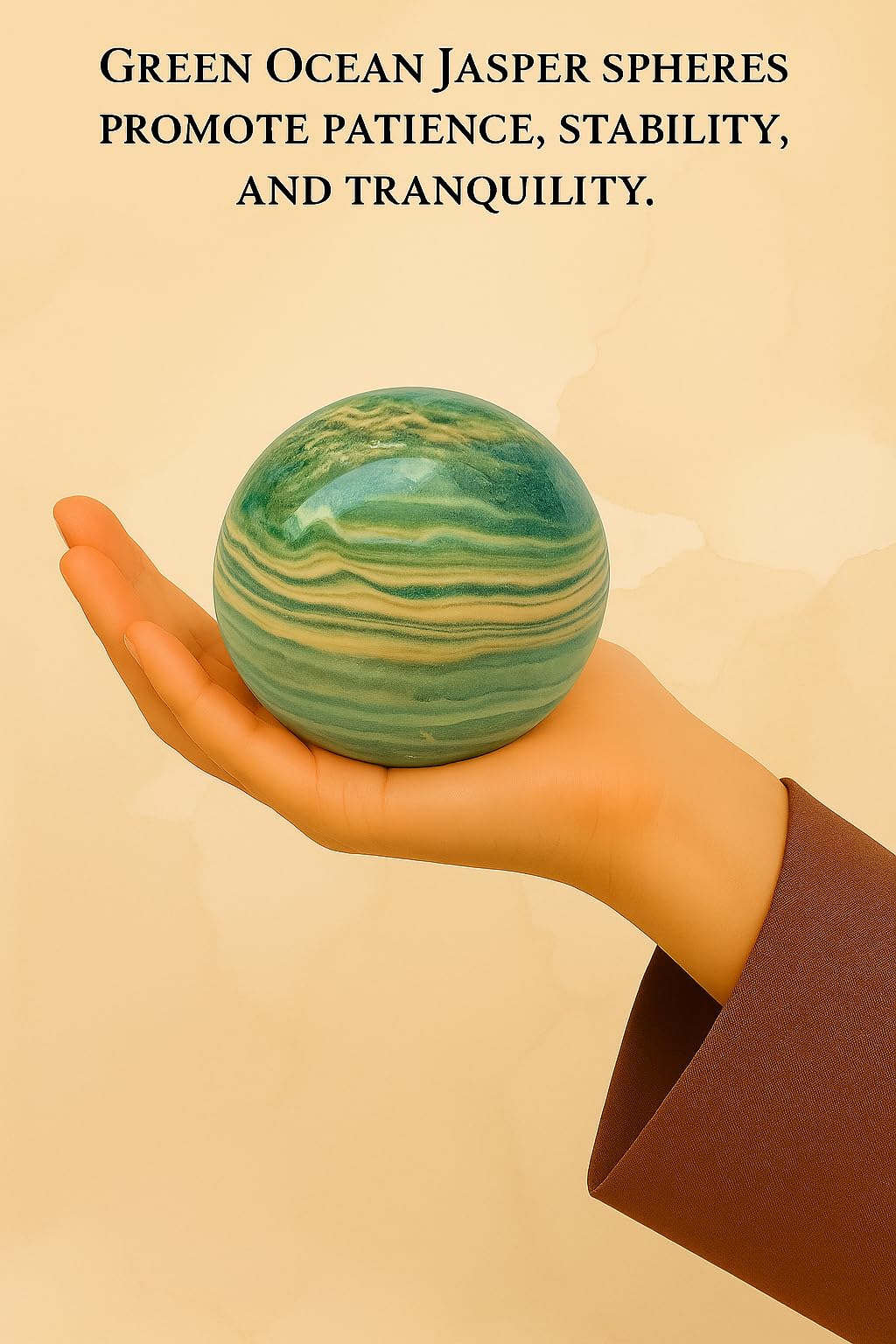 WholesaleGemShop Natural Green Ocean Jasper Quartz 40-45 mm Ball Sphere with Stand Gemstone A+ Hand Carved Crystal Altar Healing Devotional Spiritual Chakra Cleansing Metaphysical Gift for Men Women