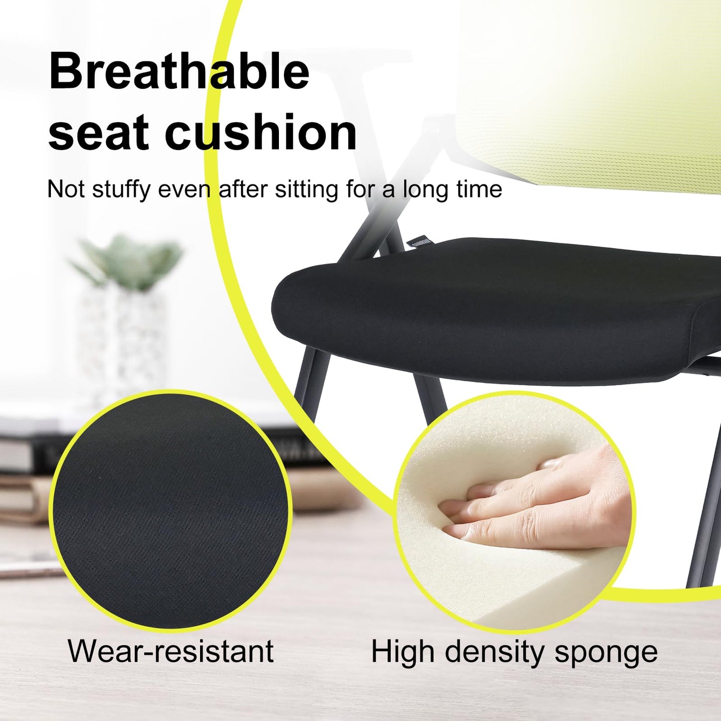 BROBRIYO Upgraded Folding Chair with Wheels and Padded, Ergonomic Mesh Back and Arms for Office, Meetings, Conferences, Receptions, Training Rooms & Folding Office Chairs