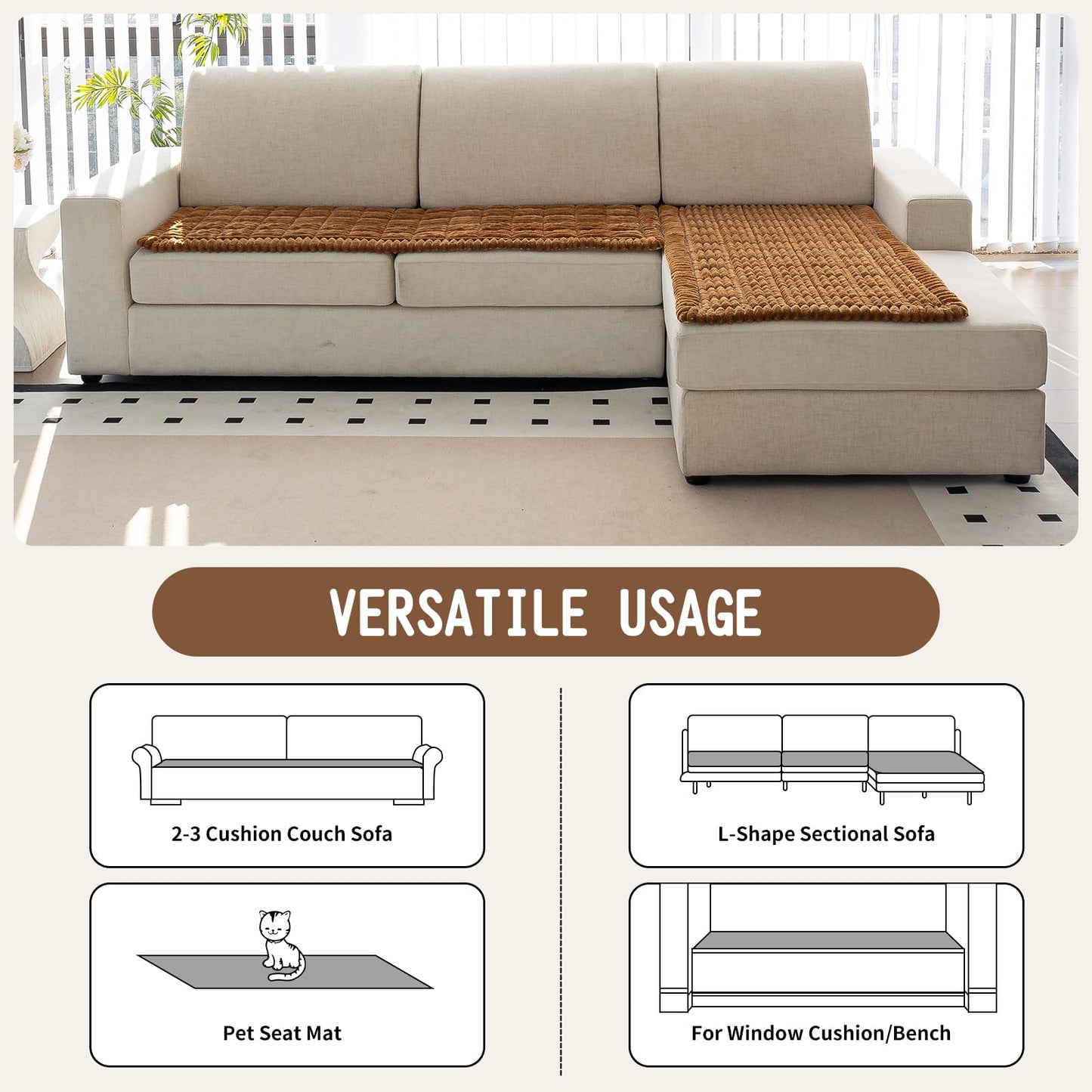 MDSASFD Sofa Couch Cover, Sofa Covers for Dogs Washable, Non-Slip Striped Sofa Slipcovers for Sectional Sofa, Sofa Cover Furniture Protector for L Shaped(Light Brown, 27.6"x 27.6")