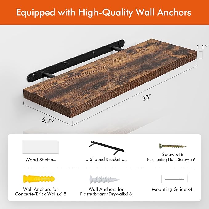 YUFLINX 23’’Rustic Brown Floating Shelves