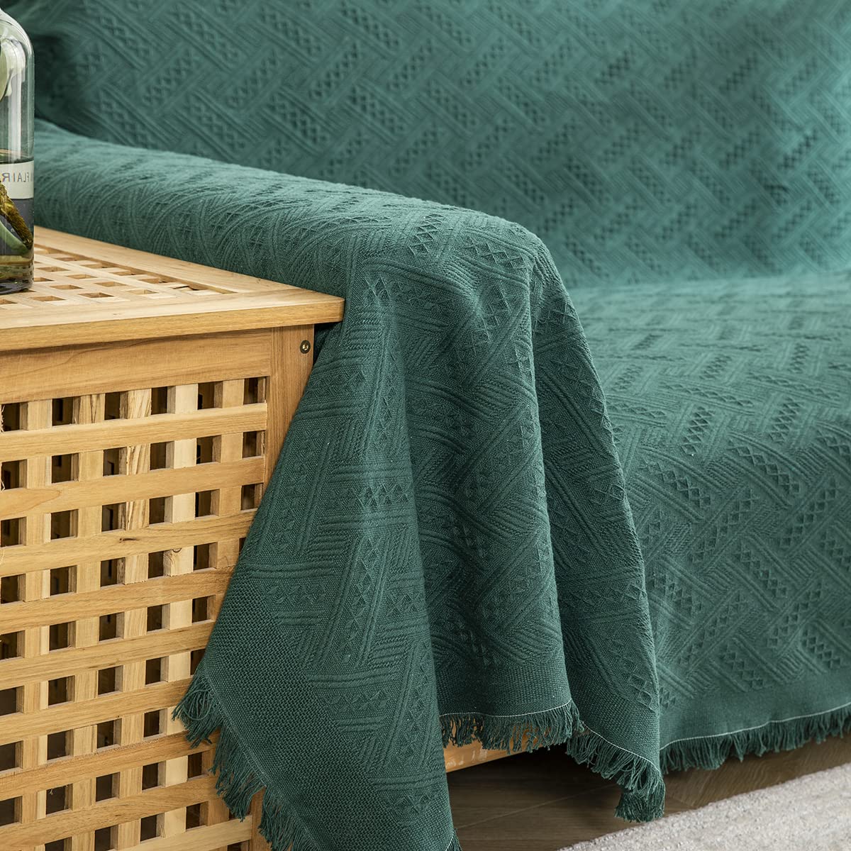 AIVIA Couch Cover Sheet Blanket, Oversized Covers for 3-4 Cushion High Backrest Sofa, Extra Large Furniture Decoration Sofa Slipcovers, L Shape U-Shaped Sectional Protector, Blackish Green 91"x134"