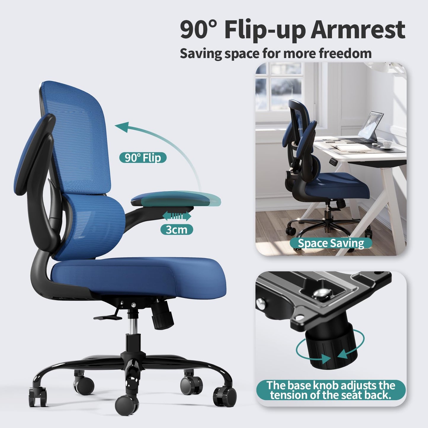 TRALT Office Chair - Ergonomic Desk Chair with Adjustable Lumbar Support, Mesh Computer Chair, Executive Chairs for Home Office Comfortable Lumbar Support (Deep Blue)