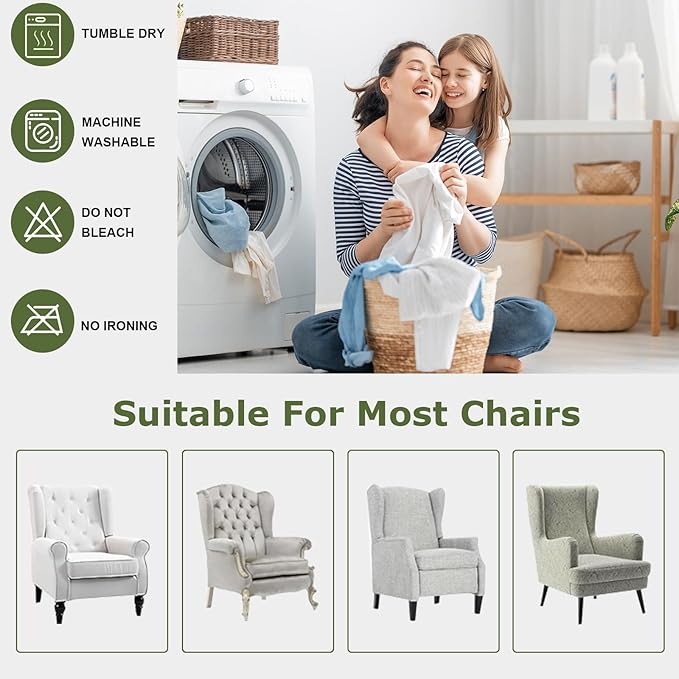 HAOYONG Waterproof Wing Chair Slipcovers Stretch Wingback Chair Covers 4 Pieces