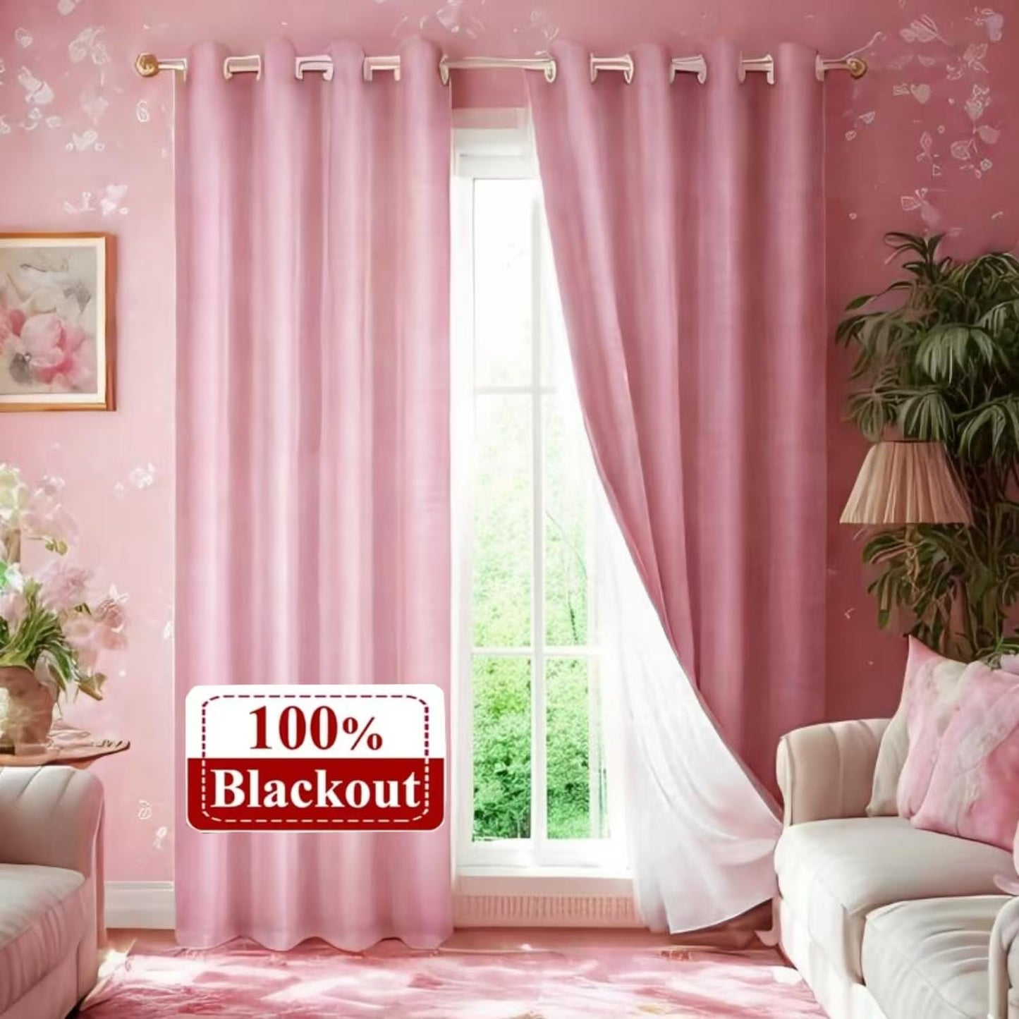 SMILETIME 100% Blackout Pink 52 x 108 in Long Velvet Curtains with Grommet, Thermal Insulated Super Soft Privacy Noise Reducing Velvet Curtains for Living Room Bedroom, 2 Panels