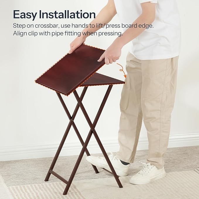 HOOBRO Folding TV Tray Tables, Industrial Snack Tables