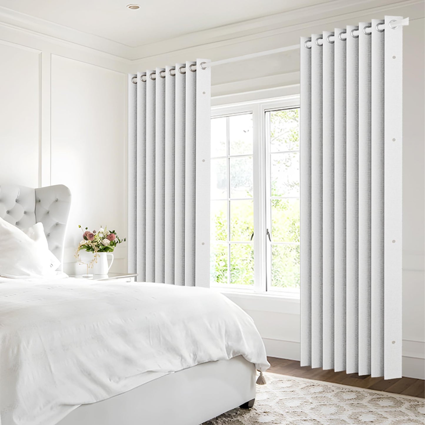 HMYI White Total Blackout Pinch Pleated Curtain 96 Inch Long, Full Shading Curtain for Windows, Faux Linen Textured Thermal Insulated Drapes, 1 Panel, W52 x L96, Greyish White