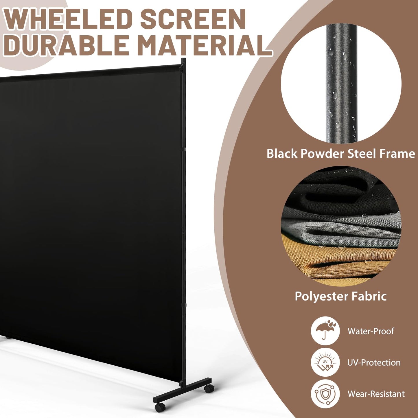 VAMFUTRE 2 Panels Room Divider/Privacy Screen with Caster Wheels and Brakes - Stylish and Versatile Partition for Home,Office,School and Restauran (Black, 12FT*6FT)