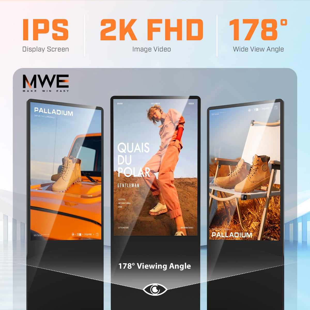 QIXZOCV MWE 37 Inch Indoor Digital Signage Display Kiosk LCD Standing Commercial Poster Multimedia Advertising Display Totem with USB/HDMI/WiFi