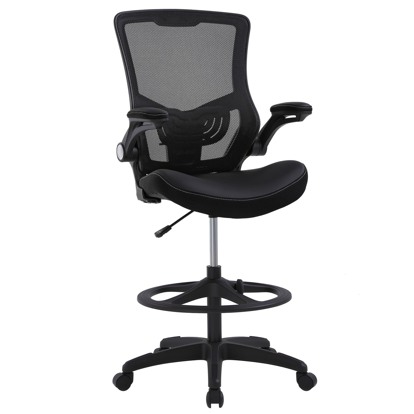 BestOffice Drafting Chair Ergonomic Tall Office Chair Standing Desk Chair with Flip Up Arms Foot Rest Back Support Adjustable Height Mesh Drafting Stool, Dark Black