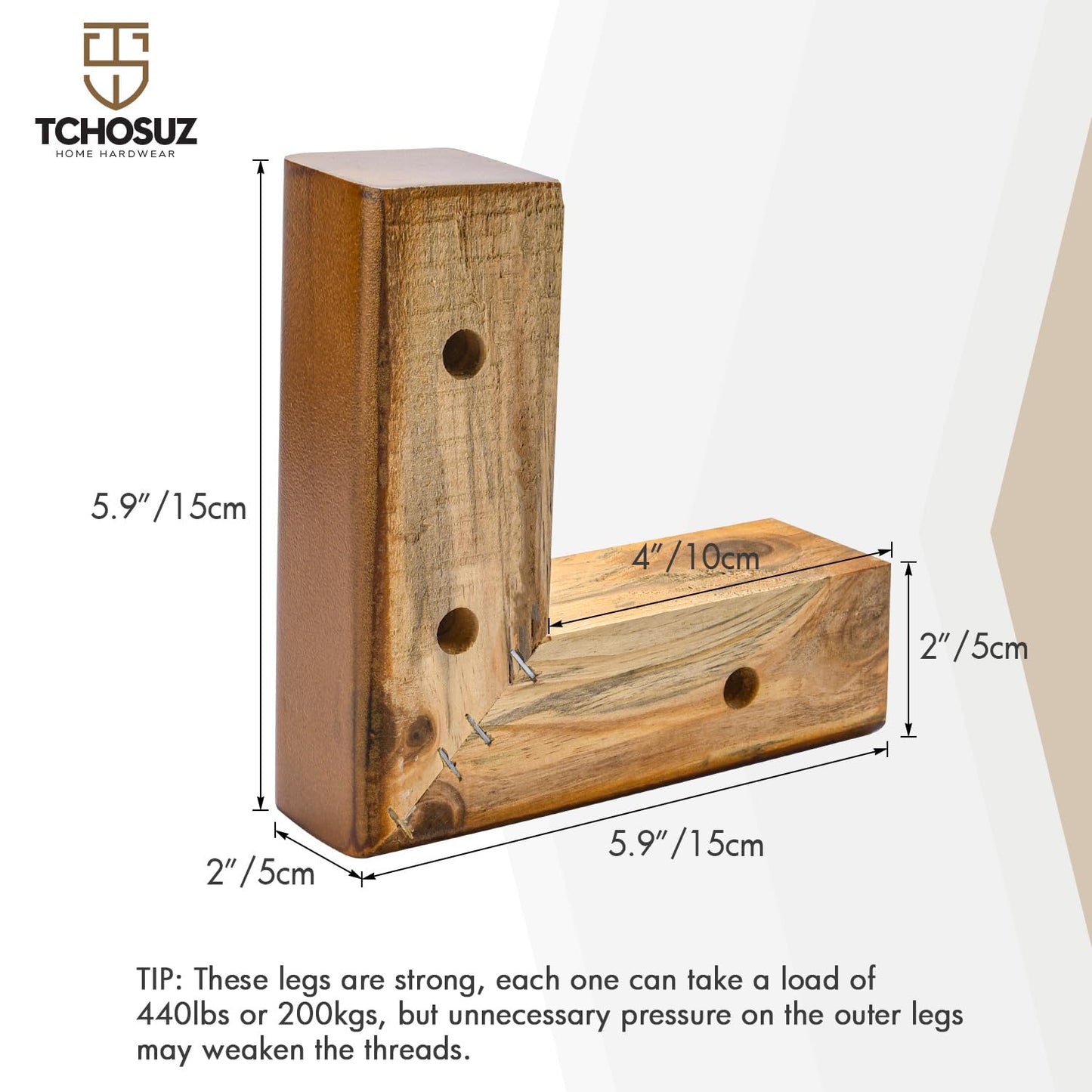 TCHOSUZ Solid Wood Furniture Legs, 4 Pack Walnut Corner Legs (2 Inch Height) - L-Shaped Bed Risers & Couch Feet for Sofa, Bed Frame, Cabinet, Dresser, TV Stand - DIY Wood Supports & Replacement Feet