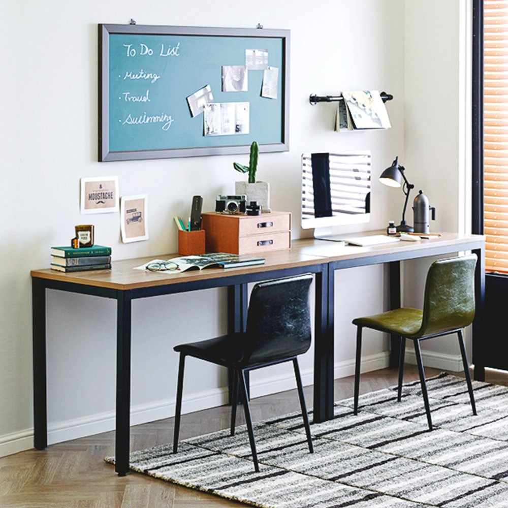 Need Computer Desk, 47 inch Home Office Desk, Modern Simple Style Home Office Gaming Desk, Basic Writing Table for Study Student, Black Metal Frame, Teak Tabletop