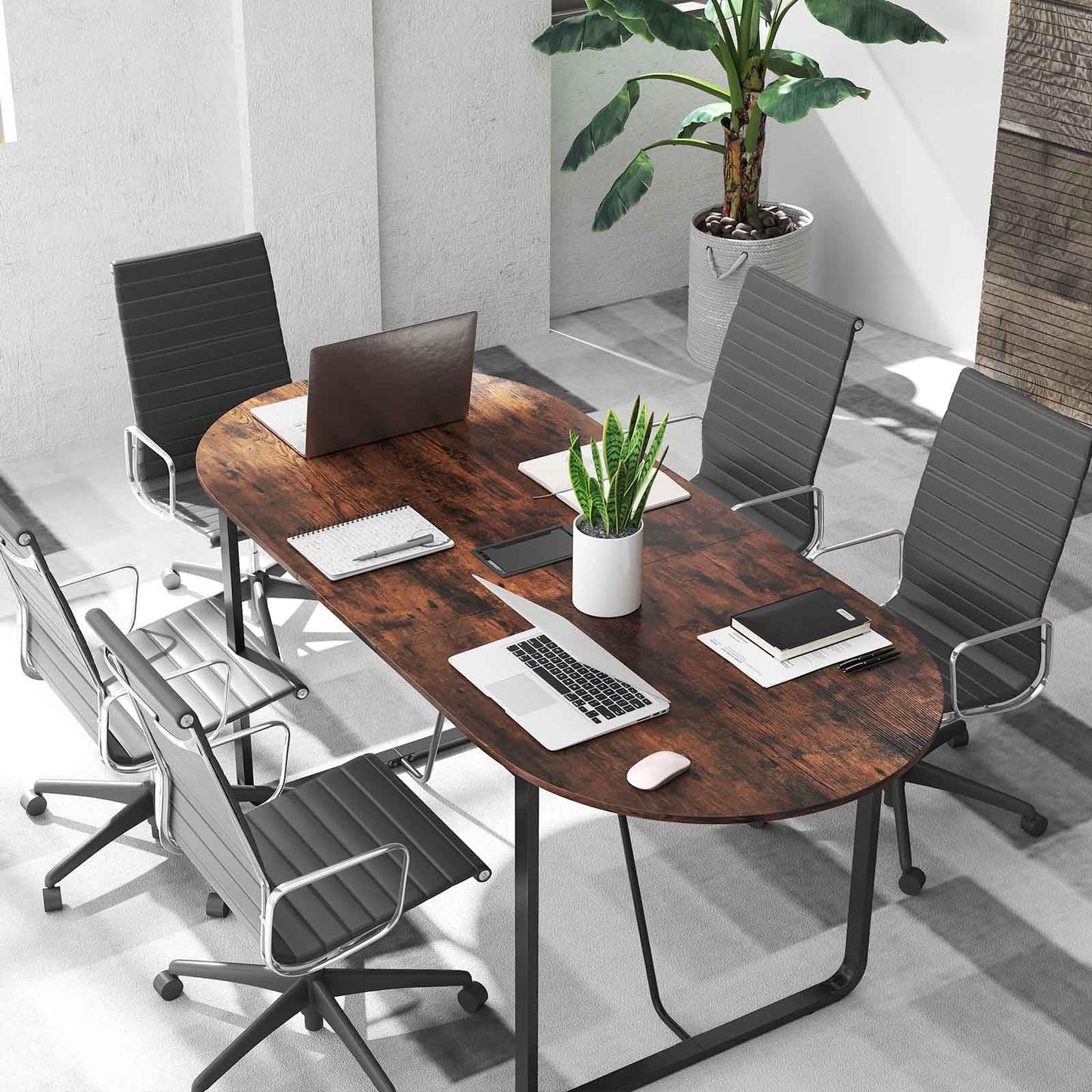 GOFLAME 71 Inches Executive Table, Oval Home Office Table with Cable Management Hole & Metal Frame, Seminar, Conference Table for 10 People, Large Business Furniture for Meeting Room