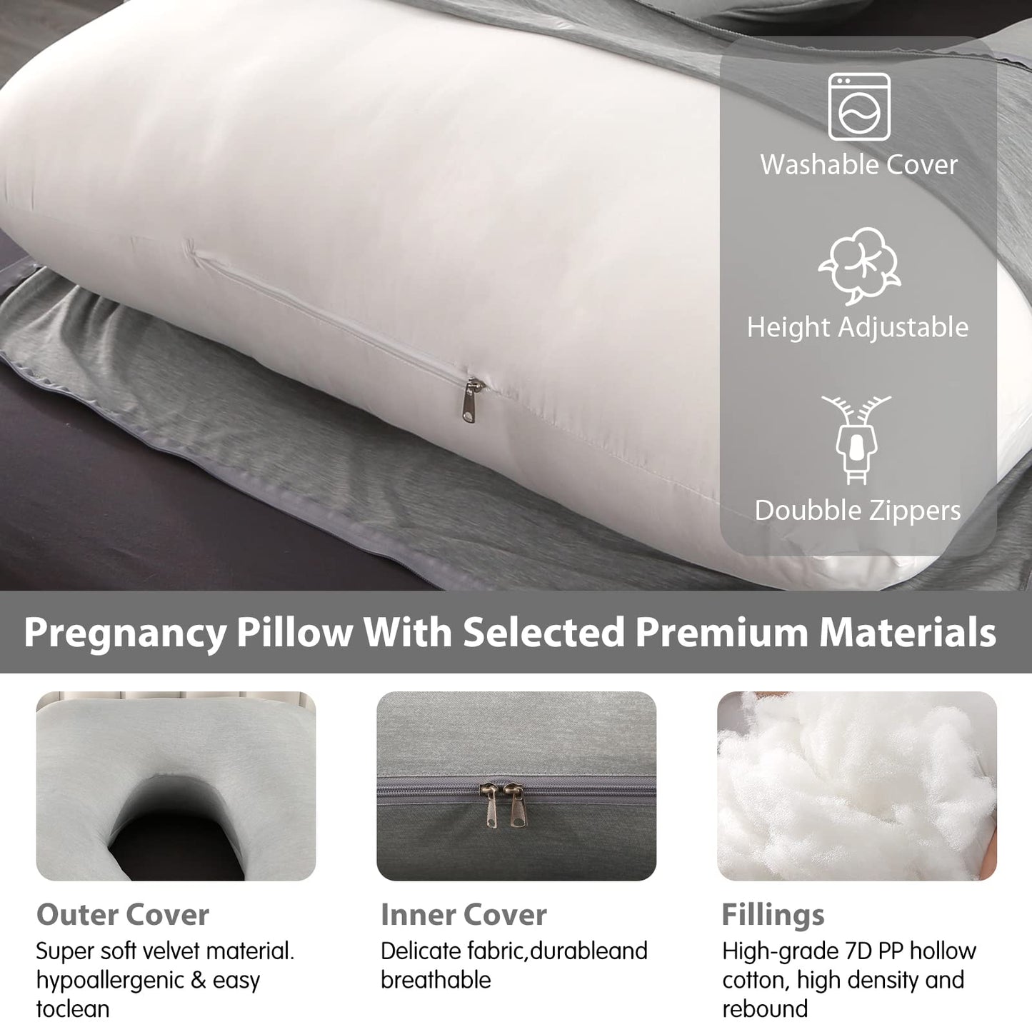 Elover Cooling Pregnancy Pillows for Sleeping,U Shaped Full Body Pillow with Removable Cover,Pregnant Women Must Haves,Maternity Essential,Light Grey
