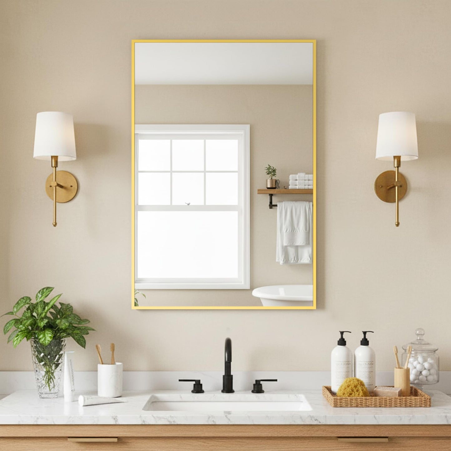 FICTOR Bathroom Vanity Mirror-Gold,30x20 Inch, Shatterproof & Anti-Rust, Wall Mount Rectangle Mirrors with Metal Frame for Over Sink, Bathroom, Bedroom, Living Room,Entryway