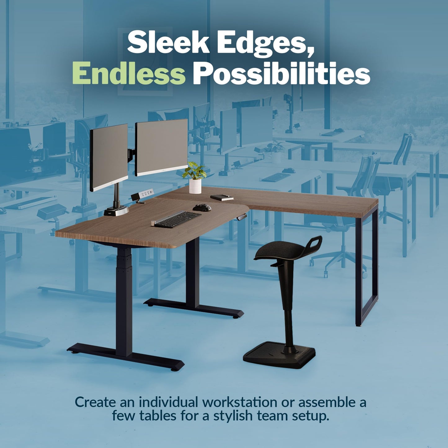 Vari Table 48x24 Office Desk – Modern Computer Desk & Workstation for Home Office or Commercial Workspace, 300 lb Capacity (Walnut/Black)