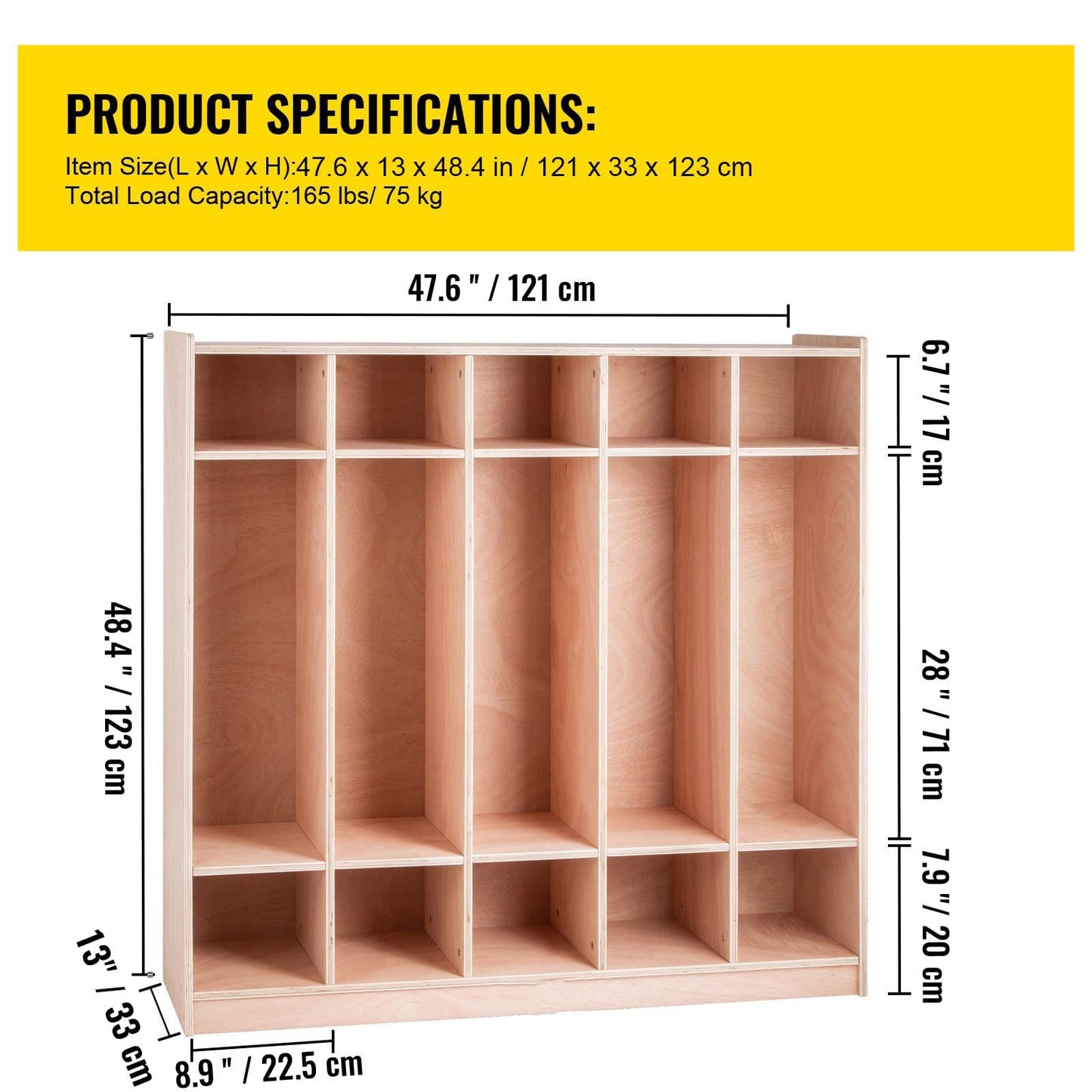 Happybuy 5-Section School Storage Locker, Wooden Storage Cabinet with 4 Casters, Classroom Cubbies for Storage, 15mm Thick Plywood Locker for Home, Office, School,Gym, Kindergarten