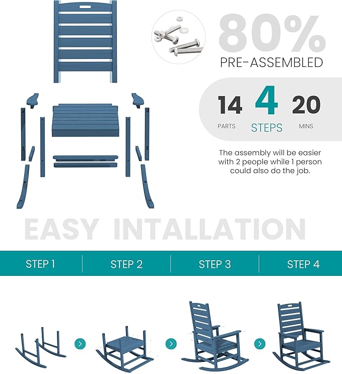 SERWALL Outdoor Rocking Chair Set of 4, Oversized HDPE Patio Rocking Chair