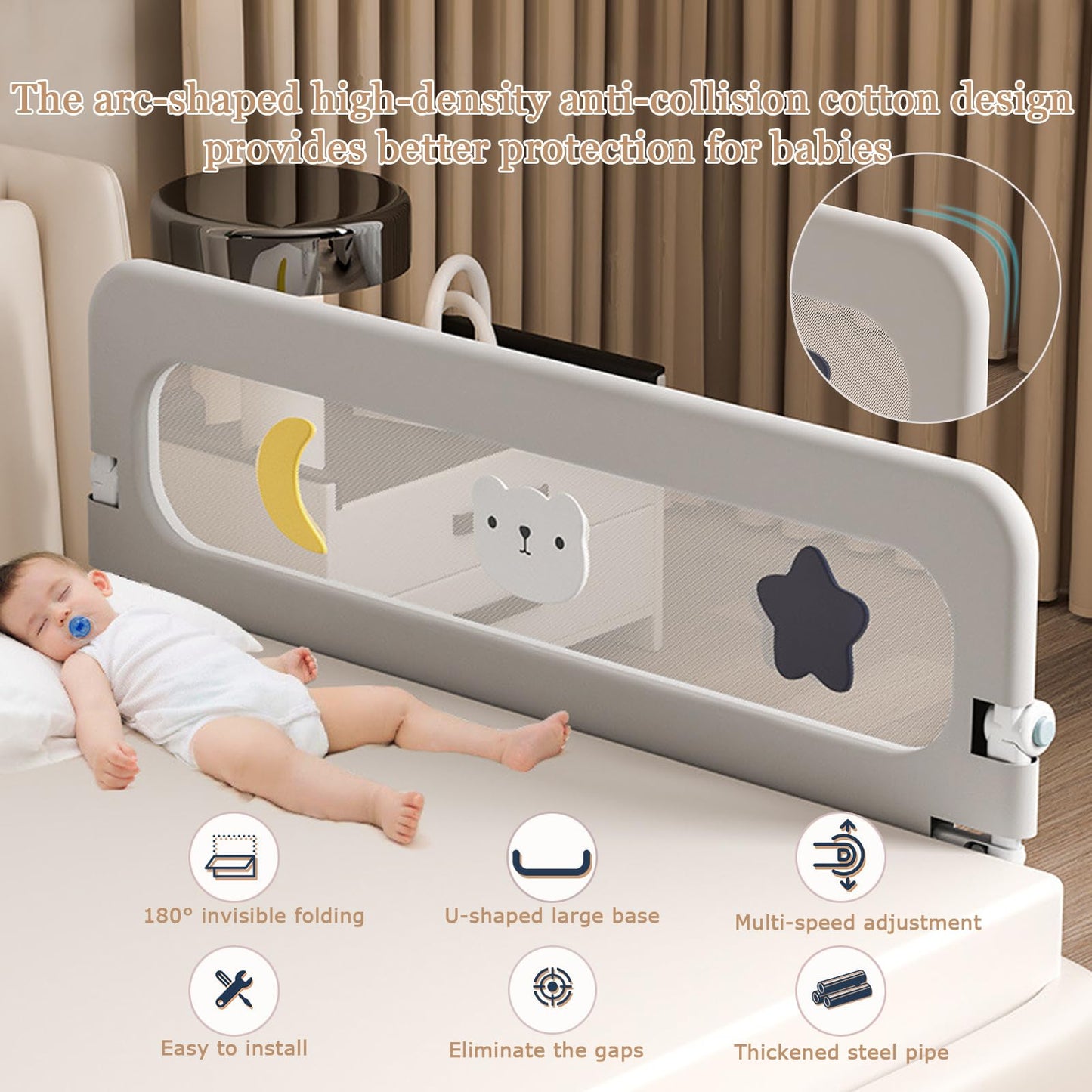 HIQNWTO Bed Rail for Toddlers, Foldable Baby Bed Rail Guard, Adjustable, Safety, Convenient, Guard Rails with Twin, Full, Queen& King Size (Pink Patchwork, 71inch)