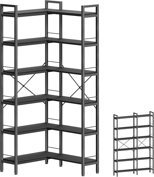 Huuger 6 Tier Bookshelf, L Shaped Corner Bookshelf