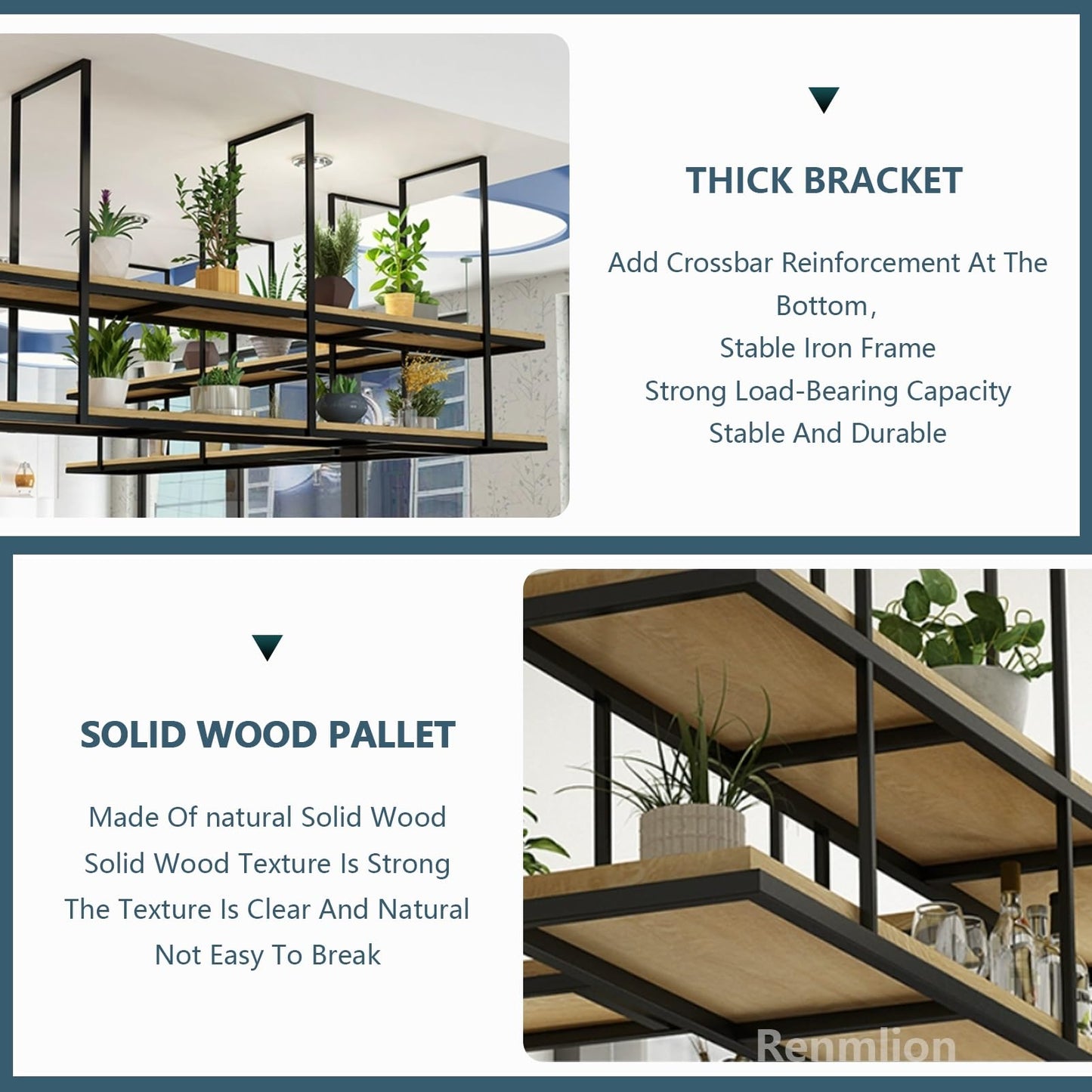 TELAIUS Ceiling Hanging Wine Rack, 2 Tiers Floating Shelves Wooden Decorations Display Rack Metal Plant Flower Pot Stand Wall Mounted Storage Shelving for Bar Cafe Kitchen(80x30x80cm)
