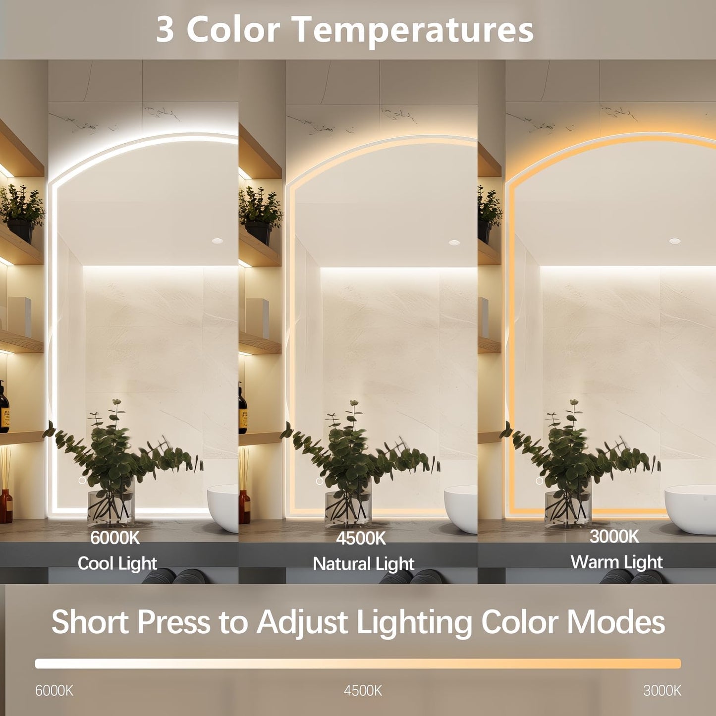 Niccy 32" Half Moon LED Mirror for Bathroom, Backlit/Front Lighted, Irregular 1/4 Round Lighted Mirrors with Bedroom Wall-Mirror, Frameless-Mirror for Entryway, Anti-Fog, Dimmable, Makeup-Mirror
