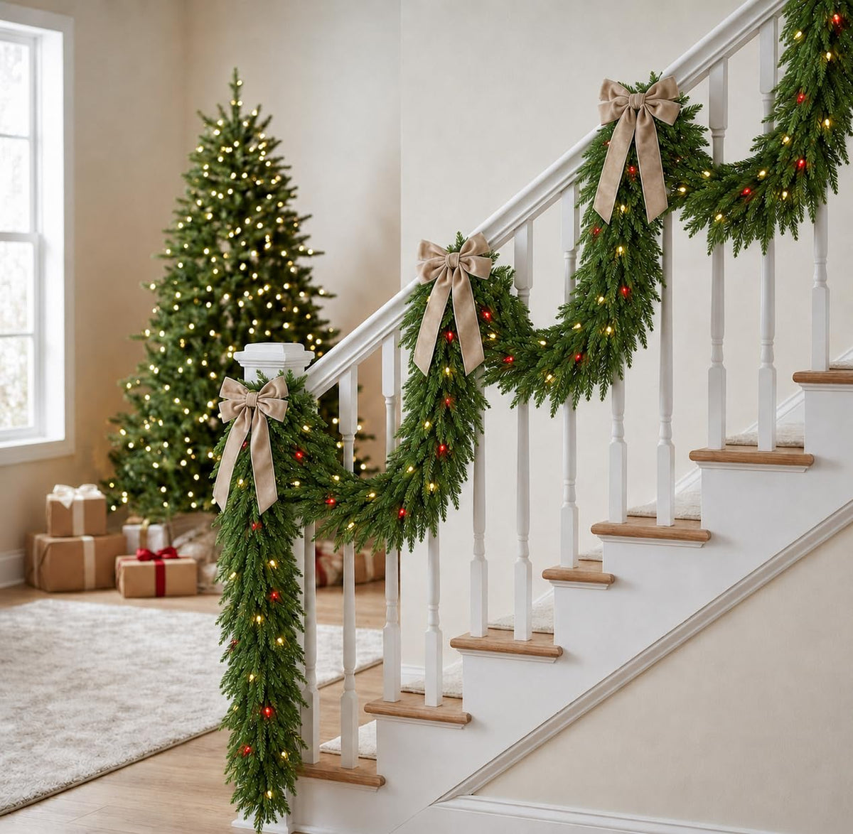 FesNiva 1 Pack Artificial Norfolk Pine Garland, Winter Greenery Garland for Christmas Decorations, Ideal for Mantle, Table, Fireplace, Home and Holiday Decor (5.6 FT)
