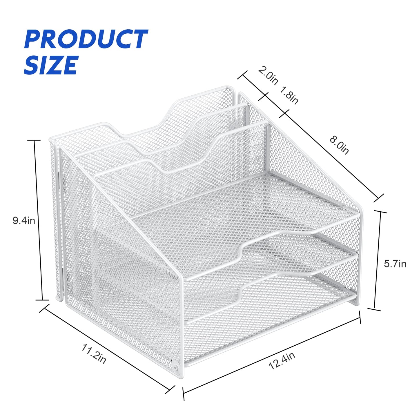 Samstar White Desk File Organizer, Mesh Letter File Folder Holder with 3 Paper Trays and 2 Vertical Upright Section, for Office Supplies, Desk Accessories & Workspace, White