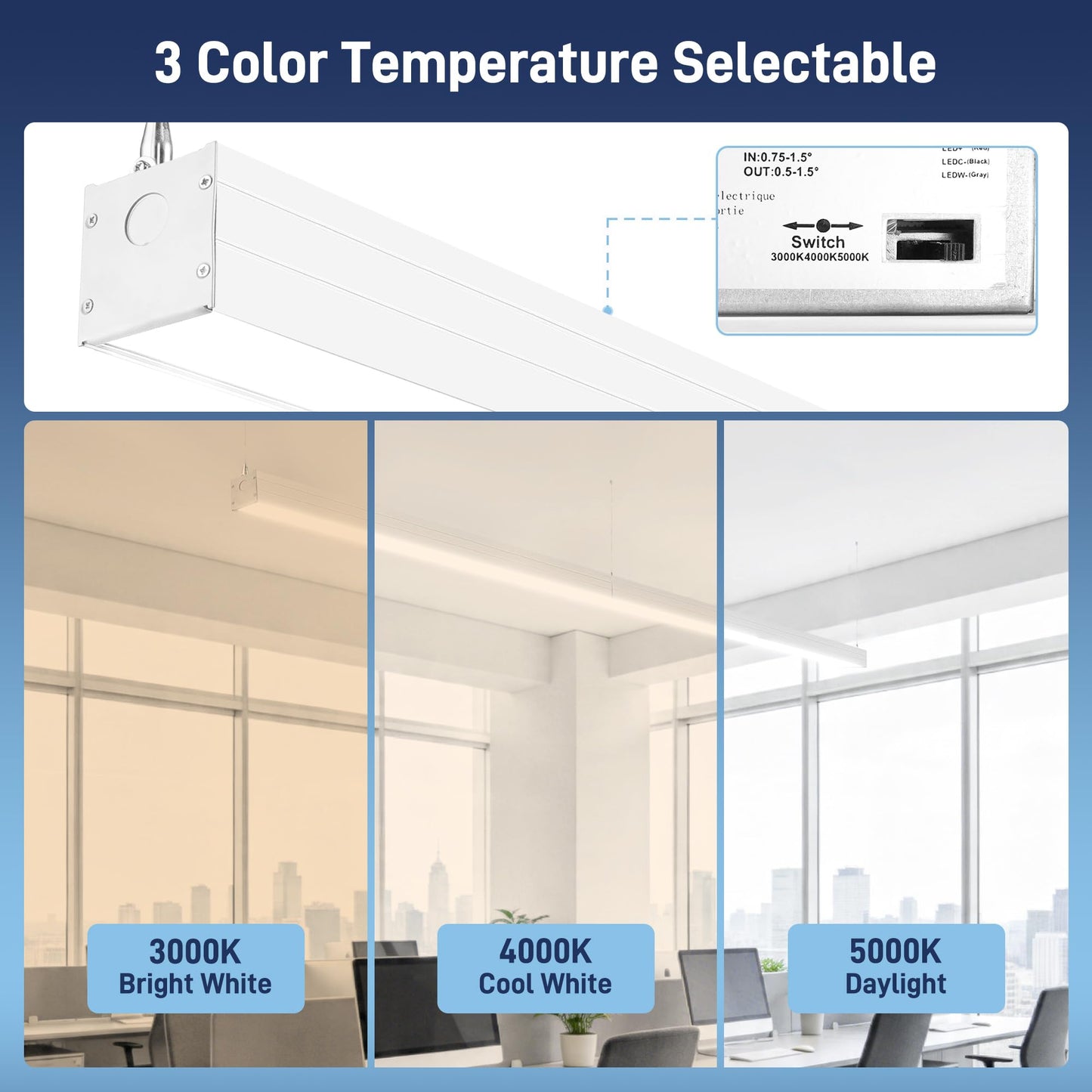 Hykolity 4FT LED Architectural Suspended Linear Channel Light Linkable, 23/32/40W 3000K/4000K/5000K CCT Selectable, Dimmable Office Lighting Fixture for Commercial Places, 4600lm, ETL, 4 Pack - Silver