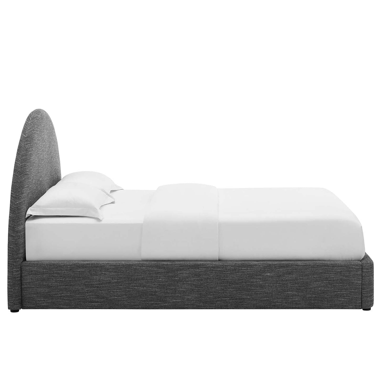 Modway Resort King Size Platform Bed with Arch Shaped Round Headboard in Heathered Weave Slate, Woven Heathered Fabric Upholstery, King Size Bed Frame, Soft Cloud Bed Frame, No Box Spring Needed